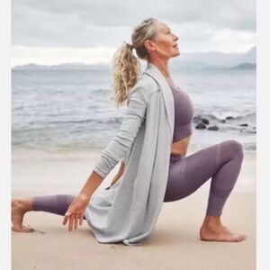 ATHLETA | Compact Coastal Long Wrap Womens  Cardigan Gray Stretch Pockets Ribbed